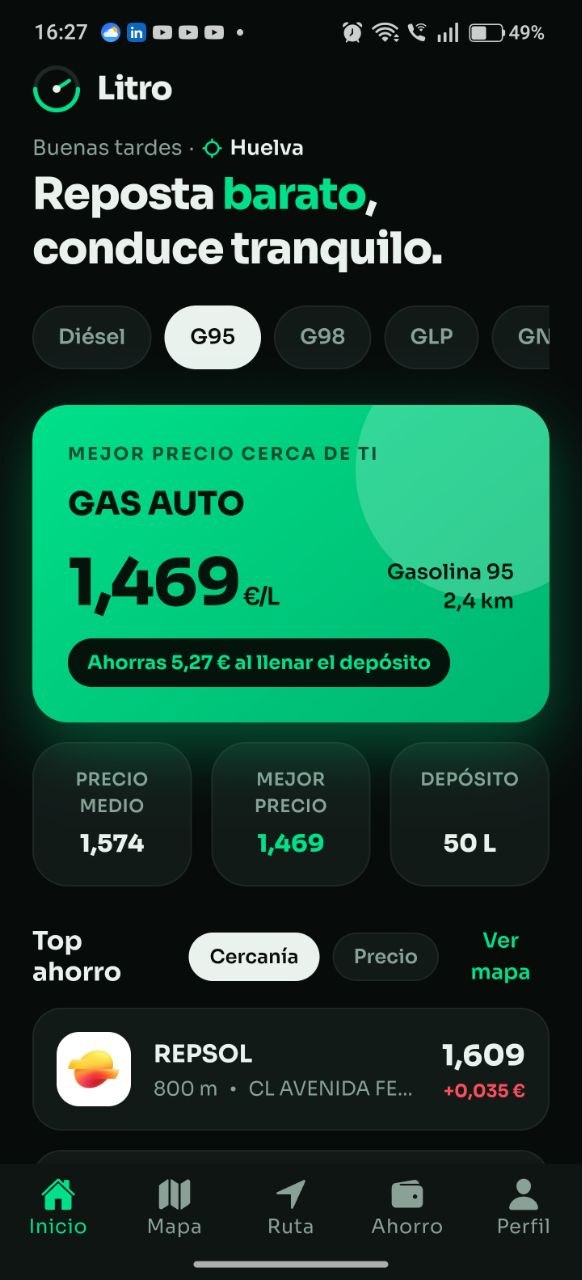 Litro — pantalla principal