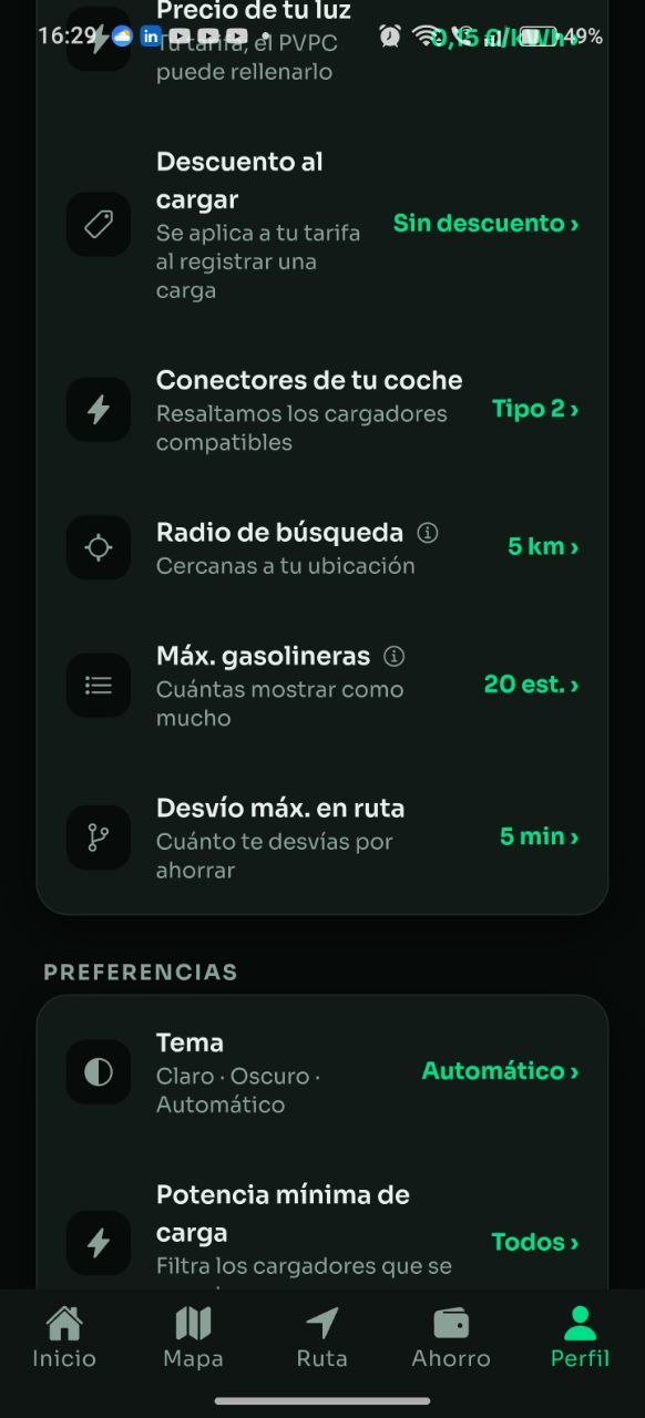 Litro — ajustes del perfil